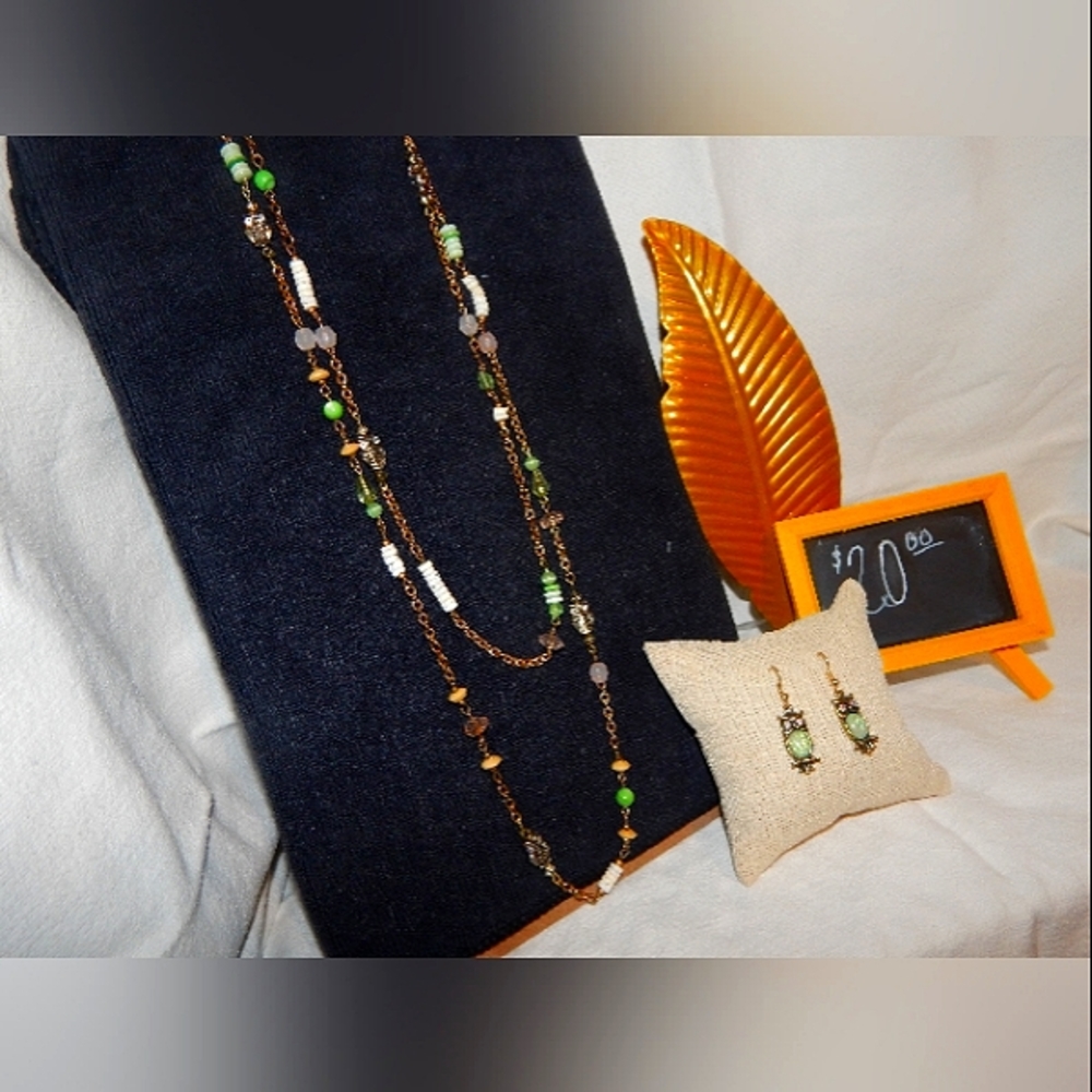 Handmade owl themed 2pc jewelry set